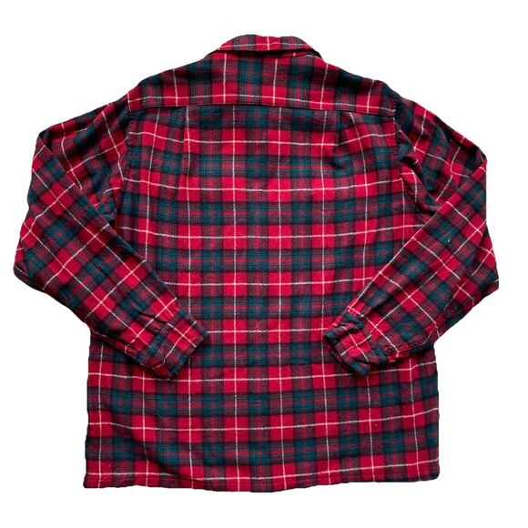 Vintage 60s Pendleton Board Shirt Large Wool Loop Red Green Plaid Square Hem - Picture 3 of 8